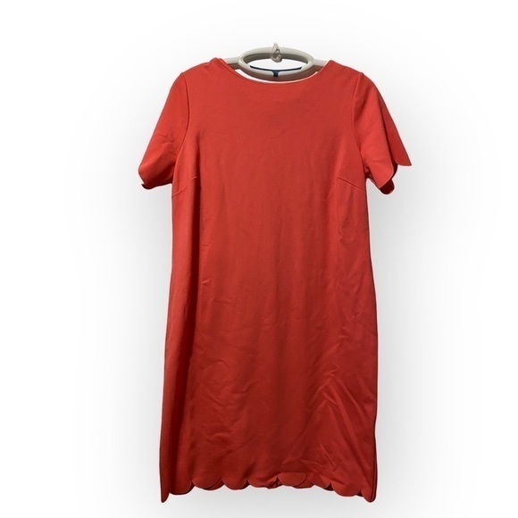 Chico's Orange Sheath Midi Dress Short Sleeve Crew Neck Minimalist Size 1 Medium - Picture 1 of 13